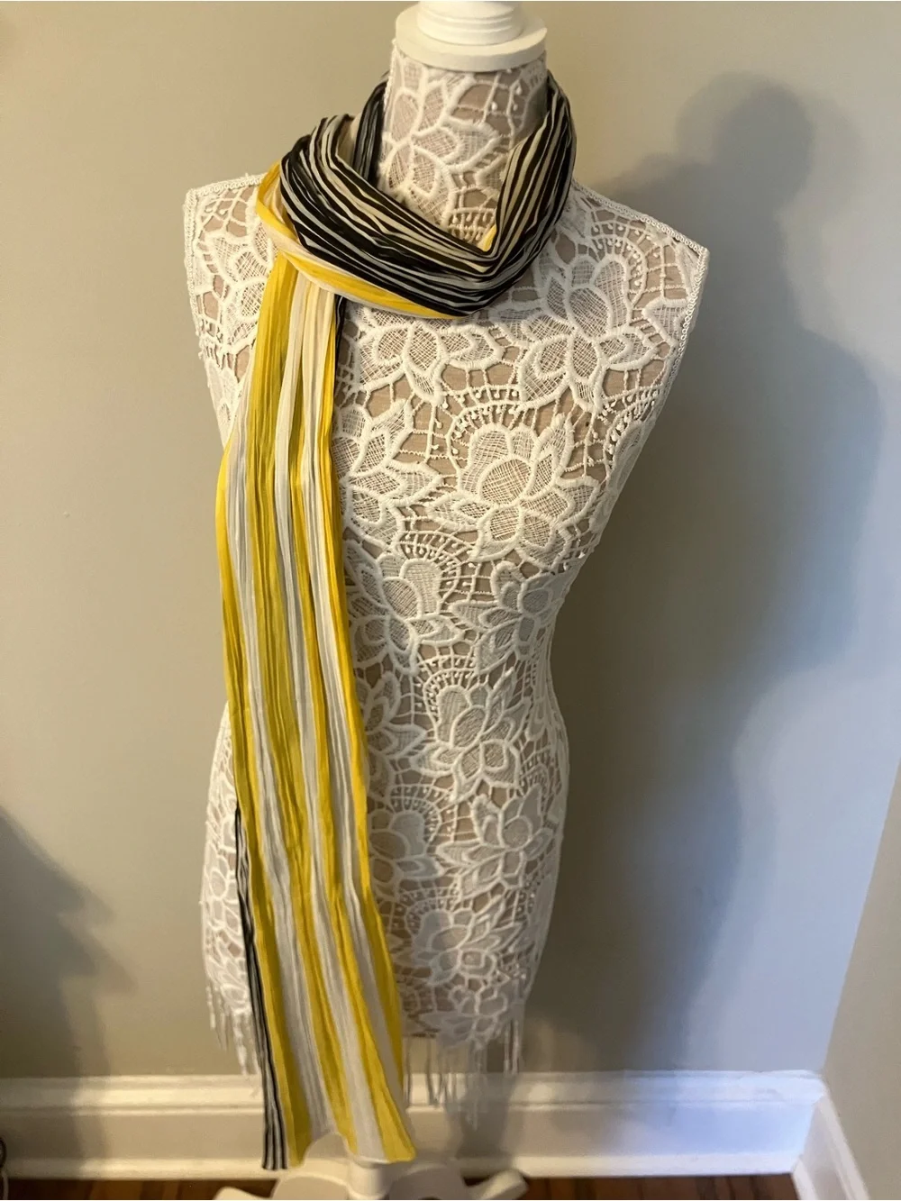 Lightweight Yellow, White & Black Striped Women’s Scarf
